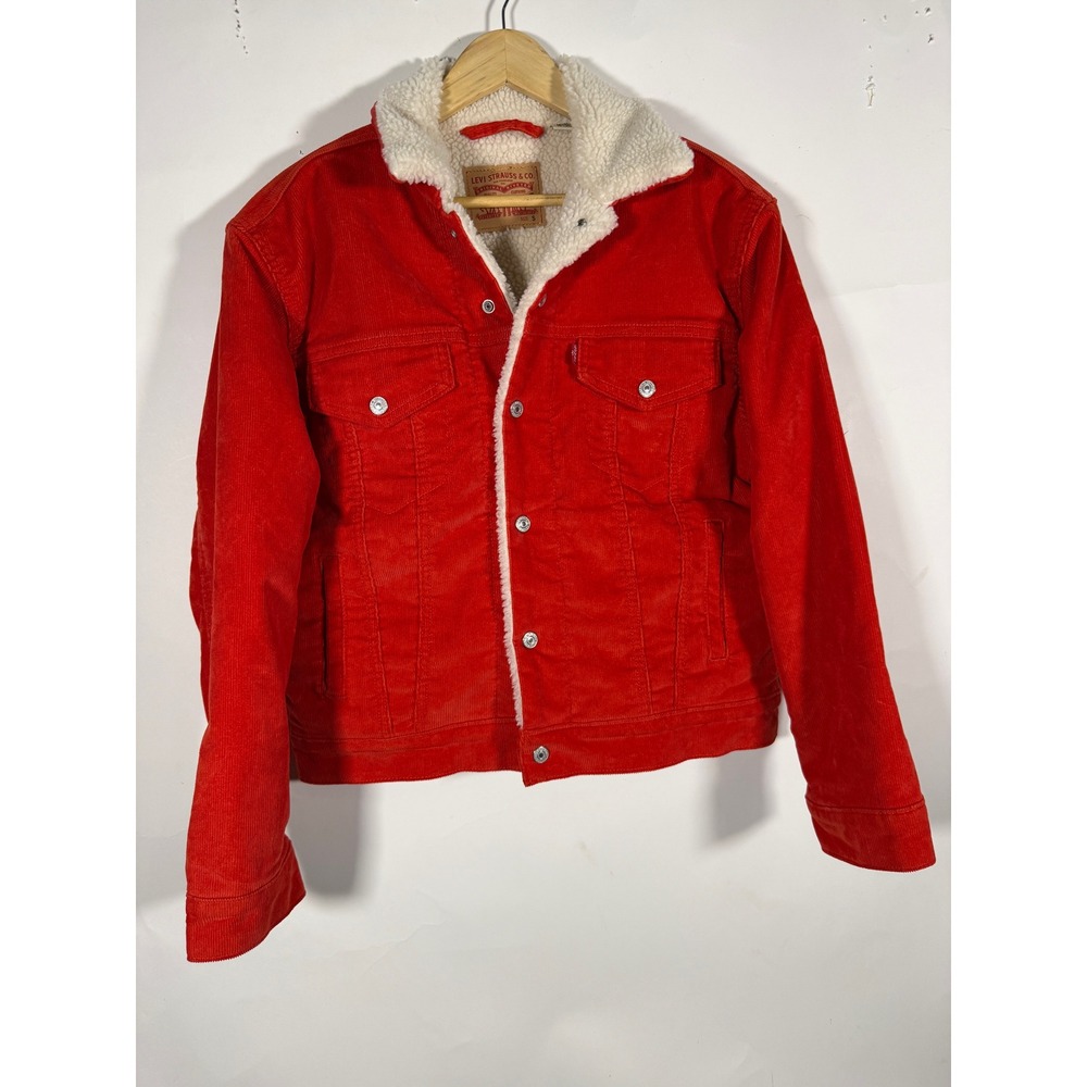 Levis Sherpa Lined Corduroy Trucker Jacket Red Womens Size Small